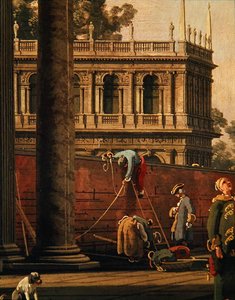 Duvara tırmanan bir adamın Capriccio (tuval üzerine yağlı boya) by Canaletto