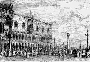 Doge Sarayı ve Piera del Bando, Venedik, Canaletto (1697-1768), İtalya olarak bilinen Giovanni Antonio Kanalı tarafından gravür by Canaletto