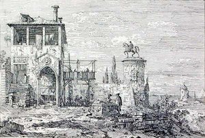 Binicilik Anıtı ile Manzara (gravür) by Canaletto
