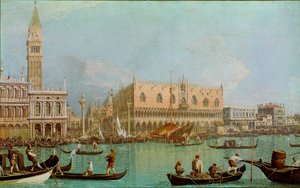 Saint Mark havzasının Ducal Sarayı ile Köstebek. Kanaldan alınan Venedik, Doge Sarayı ve San Marco Meydanı manzarası. Giovanni Antonio Canal dit il Canaletto tarafından yapılan tablo (1697-1768) by Canaletto
