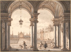 ""Bahçeye bakan bir Barok Sütun Görünümü" (Barok Sütunlu Bir Bahçeden Görünüm) Kalem çizimi Antonio Canal dit Canaletto (1697-1768) 1760-1768 Dim 33.1x45,4 cm Albertina , Viyana by Canaletto