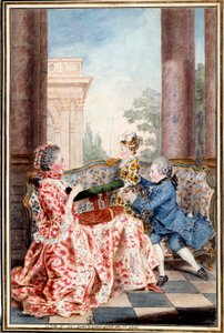 La belle Madame Caze, çiftçi generalin karısı ve çocukları Louis Carrogis (1717-1806) tarafından Suluboya Carmontelle