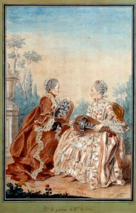 Madame de Julienne ve Madame de Serre, Louis carrogis dit Carmontelle (1717-1806) 18. yüzyıldan Suluboya müziği yapıyorlar. Paris, Karnaval Müzesi by Carmontelle