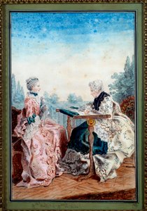 Matmazel Melin ve Matmazel de Laleu, Louis carrogis dit Carmontelle (1717-1806) 1759 tarafından suluboya goblen yapıyor. Paris, Musee Carnavalet by Carmontelle