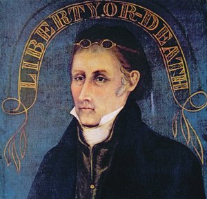 Patrick Henry, efsane "Özgürlük ya da Ölüm" (renkli taş) ile tasvir edilmiştir.