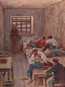 Political prisoners detained by the Soviet secret police, the Cheka (colour litho)