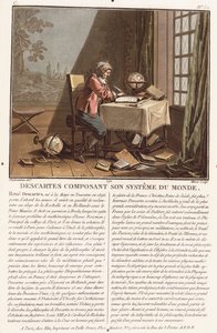 Descartes Dünya Sistemini Oluşturuyor, c.1786-1792 (renkli aquatint) by (after) Desfontaines