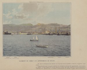 Toulon rıhtımlarındaki binalarla savaş (renkli fotoğraf) by (after) French Photographer