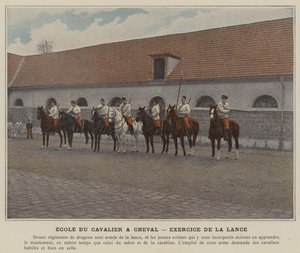 Atlı Binici Okulu, Lance Egzersizi (renkli fotoğraf) by (after) French Photographer