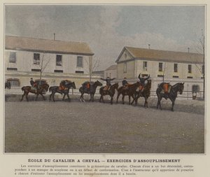 Binicilik Okulu, Esneklik Egzersizleri (renkli fotoğraf) by (after) French Photographer
