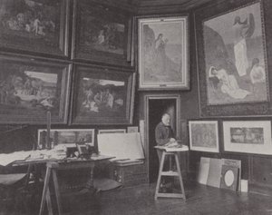 Fransız ressam Pierre Puvis de Chavannes stüdyosunda (s/b fotoğraf) by (after) French Photographer