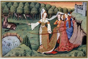 Diane (Artemis) - 15. yüzyıldan kalma bir aydınlatmadan kromolitografi by (after) French School
