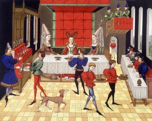 Bir şatoda masa servisi - Renaud de Montauban'ın Romanının bir minyatürünün tıpkıbasımı by (after) French School