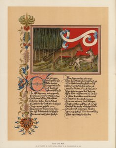 Köpek ve kurt (renkli lito) by (after) German School