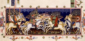 Savaş Sahnesi (Hayali Haçlı Seferleri) - 1352 minyatürüne dayanan "Napoli Kutsal Ruh Düzeni Tüzüğünün" (Kutsal Ruh Düzeni) içinde by (after) Italian School