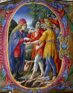 Katil şarap üreticilerinin meselini temsil eden decoree lettrine (Aziz Matta Matta 21, 33-43