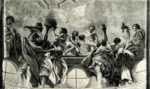 Meryem'in Göğe Kabulü, Correggio'nun (1489-1534) freskinden detay, Parma Katedrali'nin kubbesi, Emilia Romagna, İtalya, Le cento citta d'Italia'dan (yüz İtalyan kasabası) gravür, resimli Il Secolo'nun aylık Eki, Milano, 25 Haziran