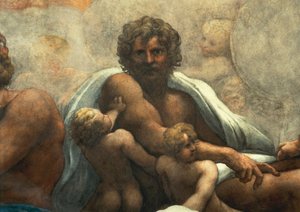 St John Evangelist'in Patmos'ta Vizyonu, Mesih'in Havariler Arasında Yükselişi veya Antonio Allegri'nin Görkemli İsa'sı, Correggio (1489-ca 1534) olarak bilinen, fresk, tabanda 966x888 cm çapında, detay, St John Evangelist Kilisesi, kub