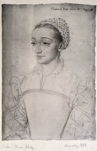 Marguerite de France (1523-74) (kağıt üzerine kurşun kalem) by (studio of) Clouet