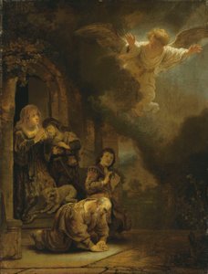 Başmelek Rafael Tobit ve ailesinden ayrılıyor (panelde yağlı boya)