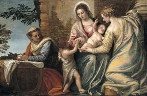 Madonna ve Çocuk, St. Elizabeth, Bebek St. John the Baptist ve St. Justina, 1565-70 by Paolo Veronese