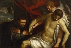 Bir Melek Tarafından Desteklenen ve Bir Fransisken Tarafından Tapılan Ölü Mesih, c.1586-87 by Paolo Veronese