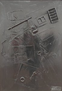 GC Riccardi, Combustione n.1, 1977, Tuval üzerine karışık teknik, 60x80, Arpino, Umberto Mastroianni Vakfı, İtalya. by Gian Carlo Riccardi