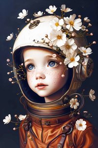 gezegendeki çocuk astronot Çiçekler, özel resim baskı boyutları by F. Abderrahim