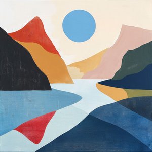 Göl manzarası soyut manzara geometrik şekiller duvar dekoru için minimalist by F. Abderrahim