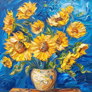 Akrilik boya: parlak renkler ayçiçekleri Van Gogh tarzı duvar sanatı baskıları by F. Abderrahim
