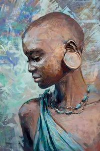 Geleneksel kostümlü Afrikalı kabile kızı | Soyut figüratif sanat baskıları by F. Abderrahim