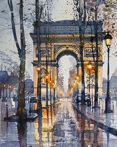 Suluboya resim : Champs Elysées Paris Fransa kışın | duvar sanatı baskıları by F. Abderrahim