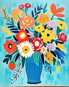 Vazoda Matisse esintili çiçekler | duvar dekoru için çiçek sanatı baskıları by F. Abderrahim