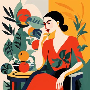 Matisse tarzı resim sandalyede kızlar | online çerçeveli duvar sanatı baskıları by F. Abderrahim