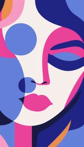 Mor renkler ve beyaz minimalist kadın portresi | kanvas duvar sanatı baskıları by F. Abderrahim