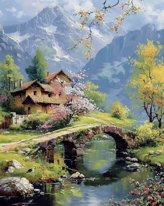 Göl ile Güzel Manzara, duvar sanatı dekoru  kanvas baskılar by F. Abderrahim