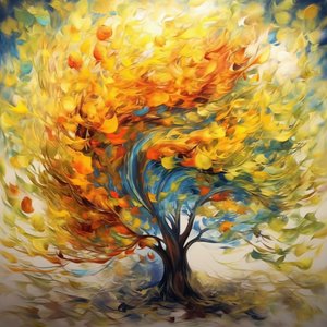 Renkli ağaç sanat eseri, kanvas ve duvar çerçevesi isteğe bağlı baskı by F. Abderrahim