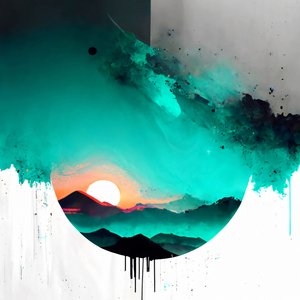 Soyut Minimalist Gündoğumu Beyaz Üzerine Deniz Mavisi Vurgularla, talep üzerine kanvas baskı by F. Abderrahim