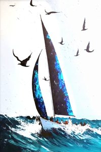 Kuzgunlar ve Fırtınalı Dalgalar Soyut Akrilik İfade, Özel Kanvas Baskılar by F. Abderrahim