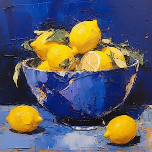 Mutfakta limonlu mavi seramik vazo, Çerçeveli duvar dekoru by F. Abderrahim