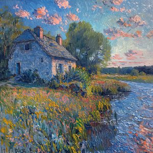 Manzara ve su resmi, Monet Empresyonizm tarzı, Satılık Duvar Dekoru by F. Abderrahim