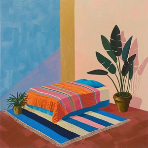 David Hockney Tarzında Minimalist Meksika Yatağı, talep üzerine duvar sanatı baskıları by F. Abderrahim