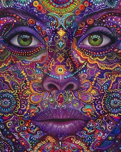 Renkli Yüzlü Psychedelic Kadın Spiritüel ve Mandala Desenleri, kanvas tablo by F. Abderrahim