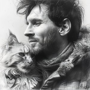 Messi futbolcusu ile kedi, Modern duvar dekoru | talep üzerine baskı by F. Abderrahim