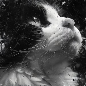 Yakınlaştırılmış Siyah Beyaz Minimalist Kedi Yüzü Çizimi, duvar dekor baskıları by F. Abderrahim