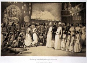 Louis Henri de Rudder (1807-81) pub tarafından oyulmuş 'Hindistan'da Yolculuk'tan Kalküta'daki Tanrıça Dourga Festivali. Londrada by A. (after) Soltykoff