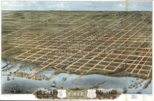 Erie şehrinin kuşbakışı görünümü, Erie County, Pensilvanya 1870. by A. Chicago Lithographing Co. Ruger and Stoner Ruger