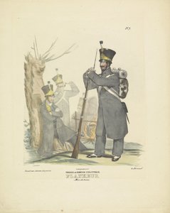 Yürüyüş kıyafeti içinde kanat, 1820-1825 Hollandalı Piyade. Flankeur Marsch üniforması (nesne üzerinde başlık) Hollanda Krallığı