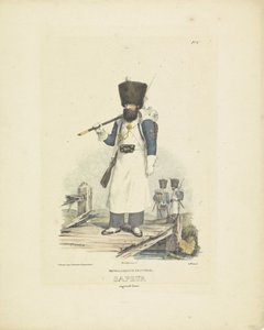 Büyük üniformalı Sappeur, 1820-1825 Hollandalı Piyade. Büyük kıyafetli Sapeur (nesne üzerindeki başlık) Hollanda Krallığı