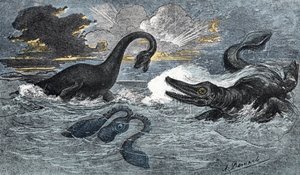 Plesiosaur ve Alt Jura döneminden bir ichthyosaur